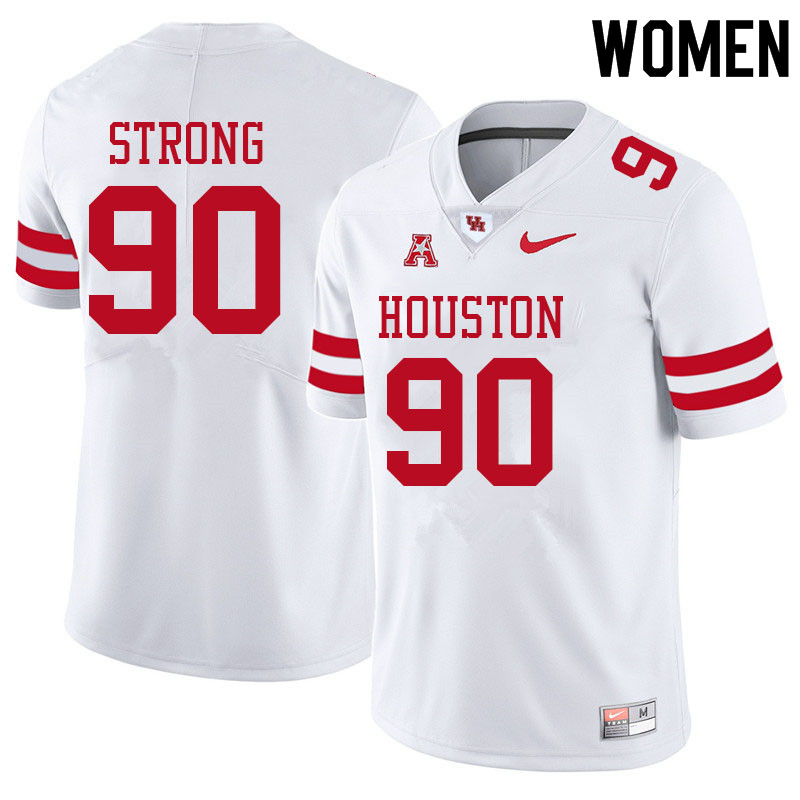 Women #90 Zykeius Strong Houston Cougars College Football Jerseys Sale-White - Click Image to Close